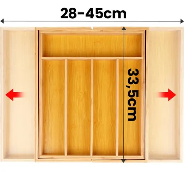 Udtrækkelig bestikskuffeindsats i bambus 35,5-54,5x45,5 cm New