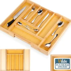 Udtrækkelig bestikskuffeindsats i bambus 35,5-54,5x45,5 cm New