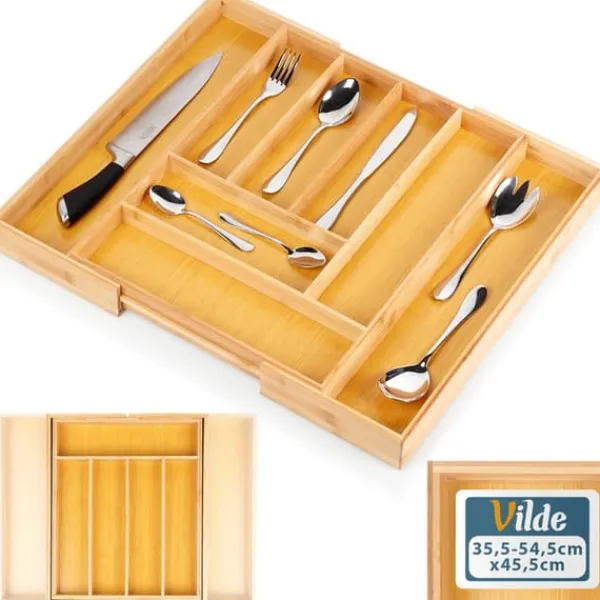 Udtrækkelig bestikskuffeindsats i bambus 35,5-54,5x45,5 cm New
