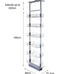 Køkkenorganisering>Udtrækkeligt Køkkenboks med Justerbar Højde - 46 cm (D) x 190-220 cm (H) | Blød Lukning