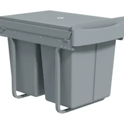 Affaldssorteringsspande>Udtræksbeholder, 2 x 20 liter, aftagelige beholdere, plastik, metal, grå