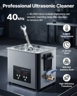 Ultralydsrenser>Ultralydsrenser - 10 L Ultralydsbad - 40 kHz - 180 W - Rustfrit Stål - Digitalt Display - Rengøringskurv