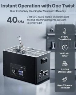 Ultralydsrenser>Ultralydsrenser 30 L - Ultralydsbad - Rustfrit stål - Knapbetjening - Med kurv og rensekugle - Til smykker, ure, barbermaskiner, mønter