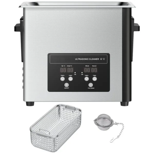 Ultralydsrenser>Ultralydsrenser - Professionel Ultralydsrensemaskine - 6 L - 40 kHz - 120 W - Digitalt Display - Med Rengøringskurv - Smykker Og Ure