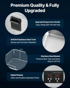 Ultralydsrenser - Professionel industriel 15 L - 240 W - 40 kHz - Rustfrit stål - Digitalt display - Rengøringskurv - Til dele & karburatorer Sale