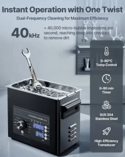 Ultralydsrenser - Ultralydsbad 3 L Professionel - Knapbetjening - Rustfrit Stål - Med Kurv - Rensekugle - Til Smykker, Ure & Mønter Hot