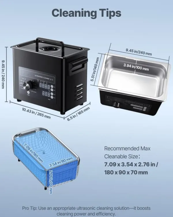 Ultralydsrenser - Ultralydsbad 3 L Professionel - Knapbetjening - Rustfrit Stål - Med Kurv - Rensekugle - Til Smykker, Ure & Mønter Hot
