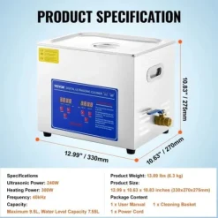 Ultralydsrenser>Ultralydsrenser, 40kHz frekvens, rustfrit stål konstruktion,10L JPS-40A