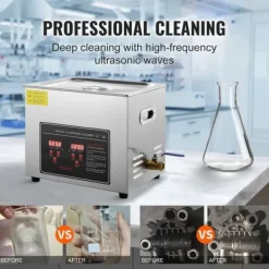 Ultralydsrenser>Ultralydsrenser med digital timer og varme, professionel til smykker, briller, ure og små deler (10L) i rustfrit stål.