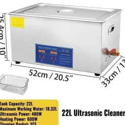 Ultralydsrenser, tankkapacitet 6L til 30L, 40kHz frekvens, rustfrit stål konstruktion,22L JPS-80A New