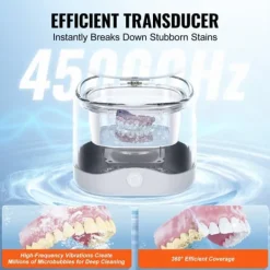 Ultrasonic Cleaner 200ML til tandproteser, Retainer Cleaner med UV, effektiv rengøring, hurtig og skånsom behandling.