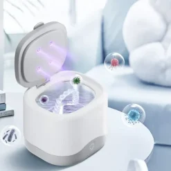 Ultrasonic Cleaner 200ML til tandproteser, Retainer Cleaner med UV, effektiv rengøring, hurtig og skånsom behandling.