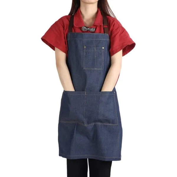 Forklæder>Unisex Denim Forklæde med Lommer til Tegning, Maleri, Restaurant, Kaffe, Tjener (Blå)