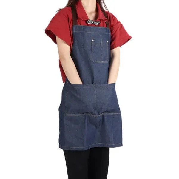 Forklæder>Unisex Denim Forklæde med Lommer til Tegning, Maleri, Restaurant, Kaffe, Tjener (Blå)
