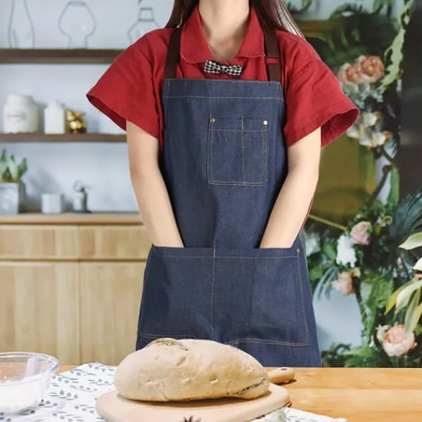 Forklæder>Unisex Denim Forklæde med Lommer til Tegning, Maleri, Restaurant, Kaffe, Tjener (Blå)
