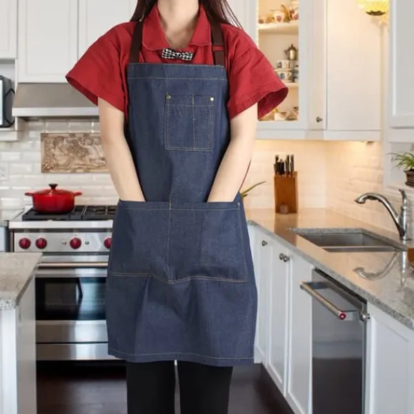 Forklæder>Unisex Denim Forklæde med Lommer til Tegning, Maleri, Restaurant, Kaffe, Tjener (Blå)