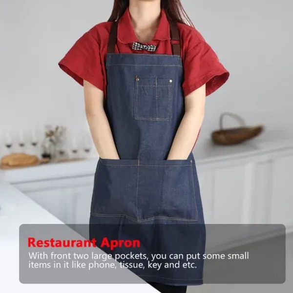 Forklæder>Unisex Denim Forklæde med Lommer til Tegning, Maleri, Restaurant, Kaffe, Tjener (Blå)