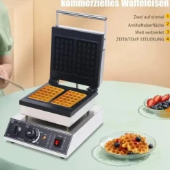 Vaffeljern - Belgisk/Bruxelles-vaffeljern - 2 Firkantede Vafler - 1750 W - Justerbar Temperatur - 180° Roterbart Discount