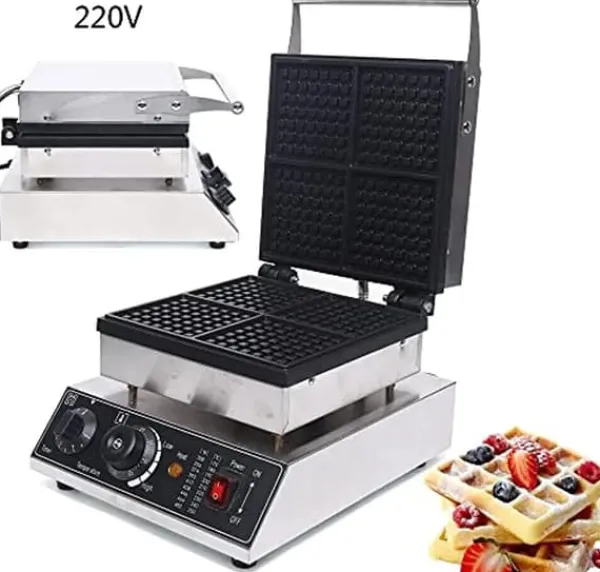 Vaffeljern - Professionelt - 4 forme - Firkantet - Slip-let - 1750 W - 220 V - Trykstøbt aluminium - Sølv Sale
