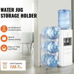 Vandkølere>Vandkandeholder 3 etager, enkeltrækket stativ til 3 flasker, sølv, pladsbesparende design