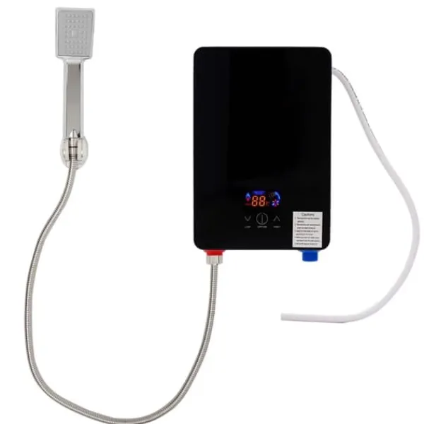 Vandvarmere>Vandvarmer - Elektrisk med håndbruser - Effekt 6500 W - LED-display - Temperatur 30–55 °C - Vægmonteret - Sort