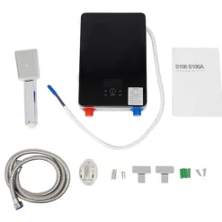 Vandvarmere>Vandvarmer - Elektrisk med håndbruser - Effekt 6500 W - LED-display - Temperatur 30–55 °C - Vægmonteret - Sort