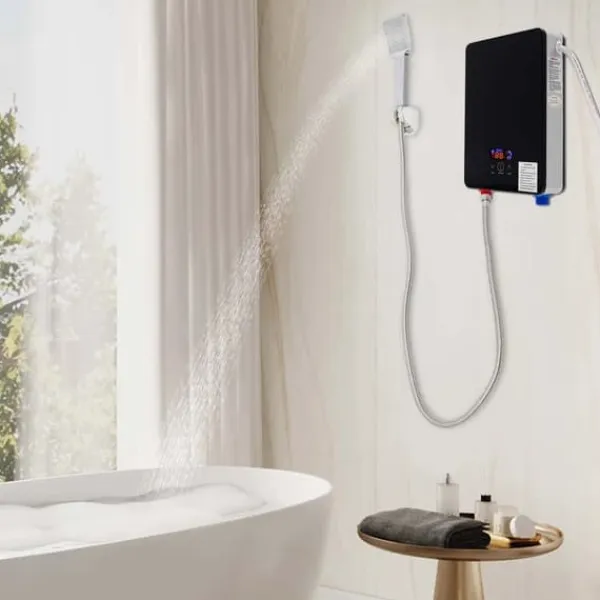 Vandvarmere>Vandvarmer - Elektrisk med håndbruser - Effekt 6500 W - LED-display - Temperatur 30–55 °C - Vægmonteret - Sort
