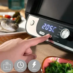 Varmluftsfrituregryde med grill, tilbehør og opskriftsbog InnovaGoods Fryinn 12-in-1 6000 Sort Stål 3400 W 6 L