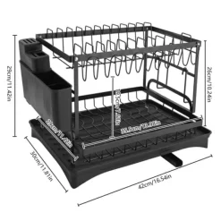 Opvaskestativer & Tørrestativer>Vaskestativ, 2-lags system, 360° dræningsrotation,Sort