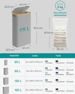 Vasketøjskurv, SONGMICS, Oxford-stof, Bambus, Sammenklappelig. Clearance