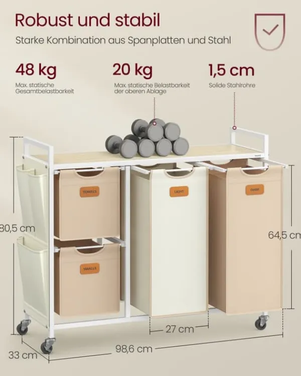 Vasketøjsudstyr>Vasketøjskurv, 98,6x33x80,5 cm, Beige