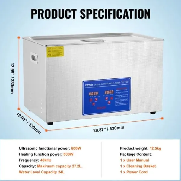 VEVOR Ultrasonic Rengøringsmiddel, Høj Ultrasonisk Effekt, Store Kapacitetsmuligheder,30L Sale