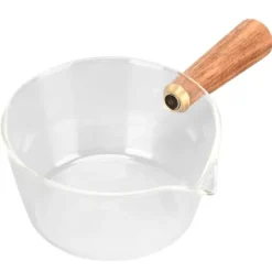 Serveringsfad & Skåle>V-formet tud Mælkekande i glas med træhåndtag - 400ml