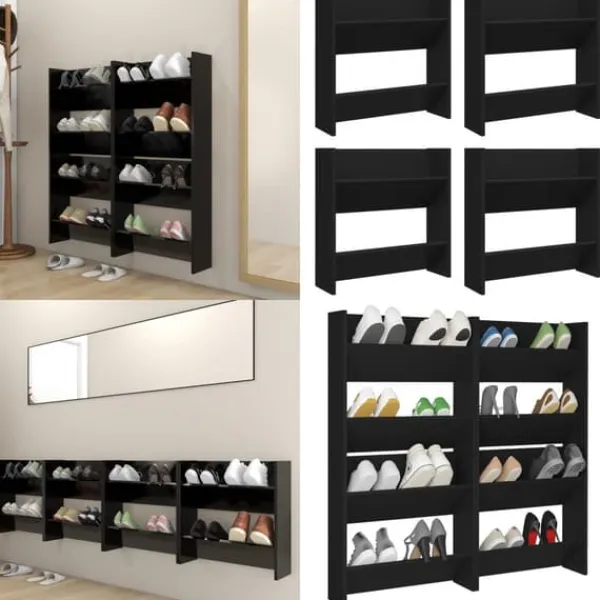 Væghængt skoskab 4 stk. 60x18x60 cm konstrueret træ sort - Væghængt Skoskab - Væghængte Skoskabe - Home & Living Outlet