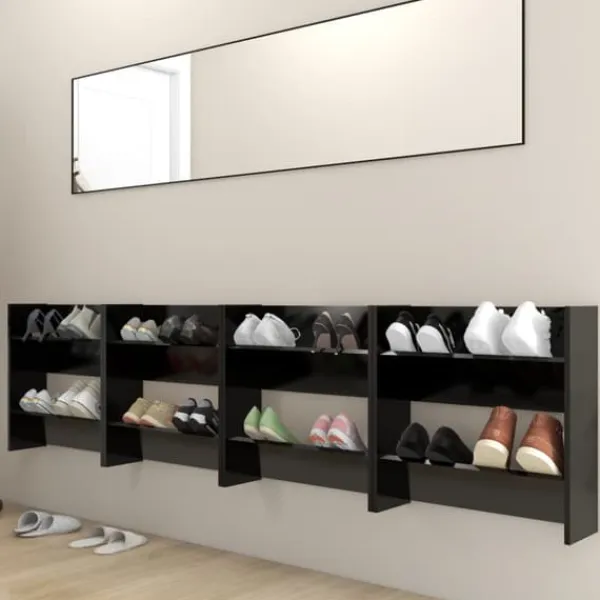 Væghængt skoskab 4 stk. 60x18x60 cm konstrueret træ sort - Væghængt Skoskab - Væghængte Skoskabe - Home & Living Outlet