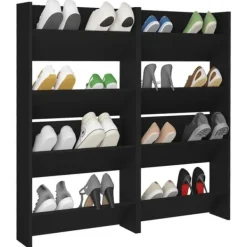 Væghængt skoskab 4 stk. 60x18x60 cm konstrueret træ sort - Væghængt Skoskab - Væghængte Skoskabe - Home & Living Outlet