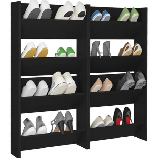 Væghængt skoskab 4 stk. 60x18x60 cm konstrueret træ sort - Væghængt Skoskab - Væghængte Skoskabe - Home & Living Outlet
