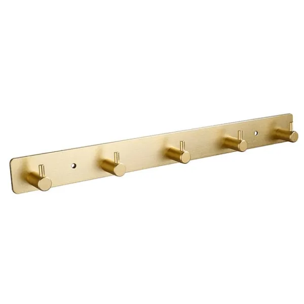 Vægmonteret knagerække i guld med 5 kroge - installation uden boring Clearance
