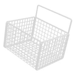 Vægmonteret opbevaringskurv Ingen boring Klæbende metaltråd Hængende kurv til køkken Mad Pantry Badeværelse Organisation Hvid New
