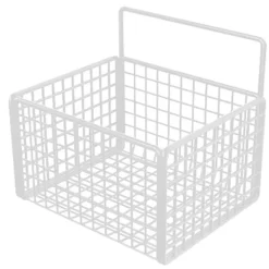 Vægmonteret opbevaringskurv Ingen boring Klæbende metaltråd Hængende kurv til køkken Mad Pantry Badeværelse Organisation Hvid New