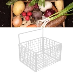 Vægmonteret opbevaringskurv Ingen boring Klæbende metaltråd Hængende kurv til køkken Mad Pantry Badeværelse Organisation Hvid New