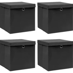 vidaXL opbevaringskasser med låg 4 stk. 32x32x32 stof sort - Opbevaringskasser Hot