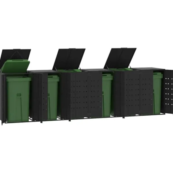 vidaXL skraldespandsskjuler 414x79x117 cm 6 rum stål sort Hot