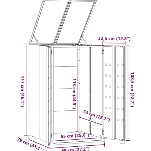 vidaXL Tilbehør Til Affaldshåndtering>skraldespandsskjuler 69x79x117 cm 1 rum stål grå