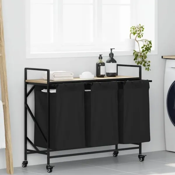 vidaXL vasketøjskurv 3 rum med hjul sonoma-eg Outlet