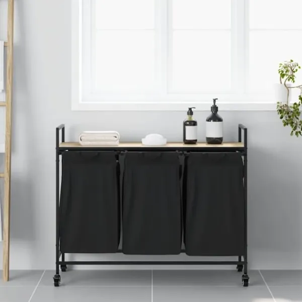 vidaXL vasketøjskurv 3 rum med hjul sonoma-eg Outlet