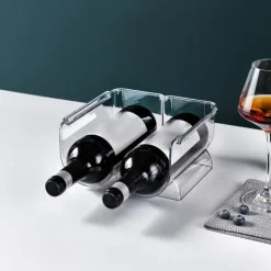 Vinarrangør Stabelbar Plastik Transparent Vandbjørneflaskeholder Til Hjemmets Fremvisning 2 Flasker Transparent Sale