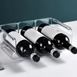 Vinarrangør Stabelbar Plastik Transparent Vandbjørneflaskeholder Til Hjemmets Fremvisning 3 Flasker Transparent Best