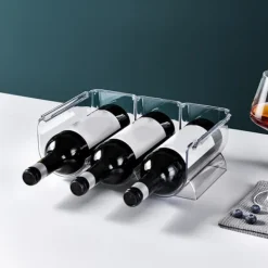 Vinarrangør Stabelbar Plastik Transparent Vandbjørneflaskeholder Til Hjemmets Fremvisning 3 Flasker Transparent Best