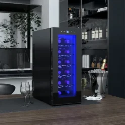 Vinkøler 12 flasker 30 L 8–18 °C, dobbelt termoelektrisk med glasdør og LED, touch, sort Sale
